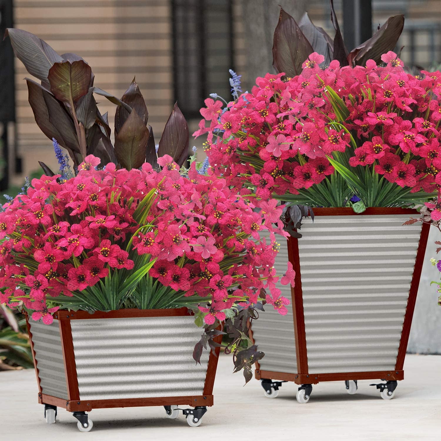 Baumaty 20 Bundles Artificial Flowers, Outdoor Indoor UV Resistant Fake Flowers No Fade Faux Plastic Plants Garden Porch Window Box Decoration (Rose Red)