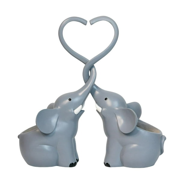 2 macetas de animales con forma de elefante, decoración de resina, macetas para plantas de interior. Gris