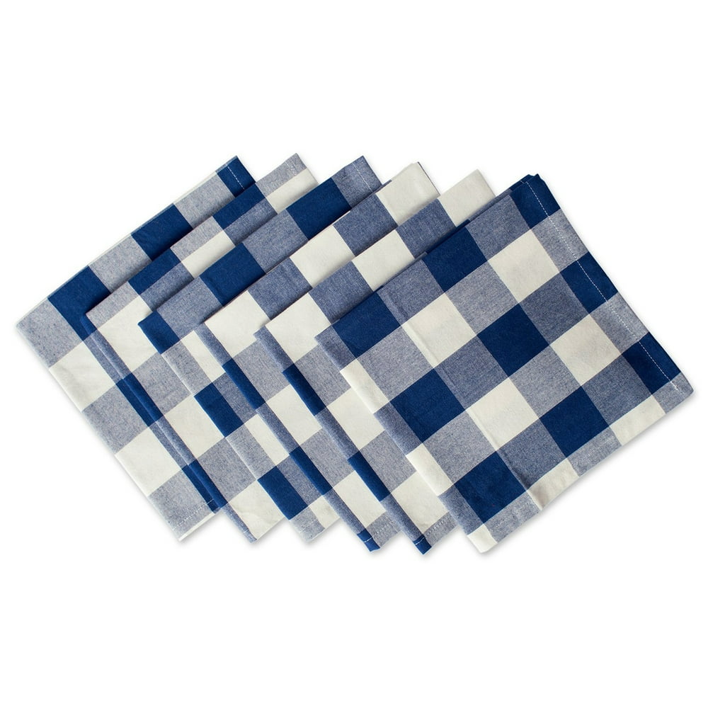 Set of 6 Navy Blue And White Square Checkered Napkin, 20"