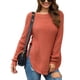 thumbnail image 1 of Suéter de punto para mujer, manga larga, dobladillo dividido, cuello redondo, dobladillo curvado, Top suelto de otoño para invierno, otoño, rojo S, 1 of 5