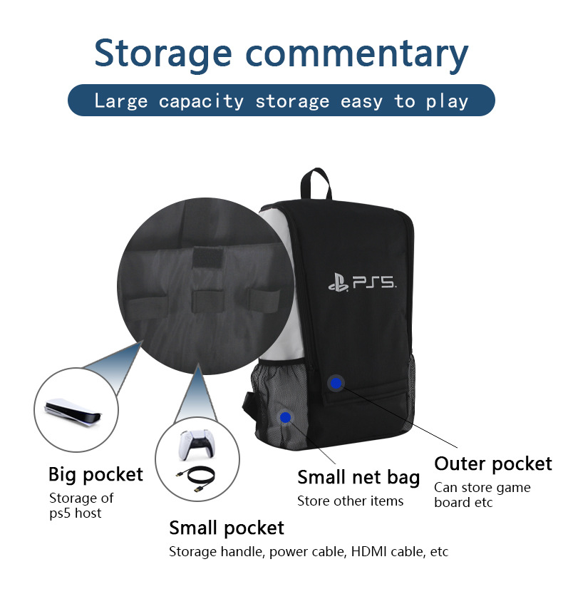 Carrying Case for PS5 Lightweight Console Travel Bag Backpack for PlayStation Console Controllers Special Storage for CD Cable or Other Accessories