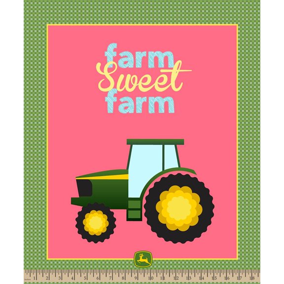 37" X 44" Panel Tractor John Deere Farms Farm Sweet Farm Plaid Multicolor Cotton Fabric Panel (70217-A620715)