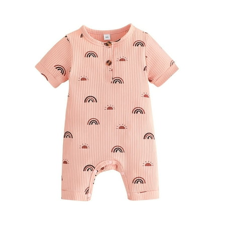 

Xmarks Infant Baby Boy Girl Print Romper Ribbed Knit Onesie Long Sleeve One Piece Jumpsuit Clothes Pink 3-24M