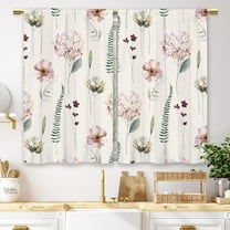 Pink Flower Kitchen Curtains Green Leaves Hydrangea Flower Spring Floral Small Short Cafe Window Curtains Vintage Hydrangea Bathroom Drapes Treatment Tier Curtains 2 Panels (27.5x39 Inch)