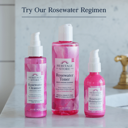 Heritage Store Rosewater & Glycerin Hydrating Facial Mist, for Dry Combination Skin Care, Rose Water Spray for Face with Vegetable Glycerine, Made Without Dyes or Alcohol, Vegan & Cruelty Free, 4oz