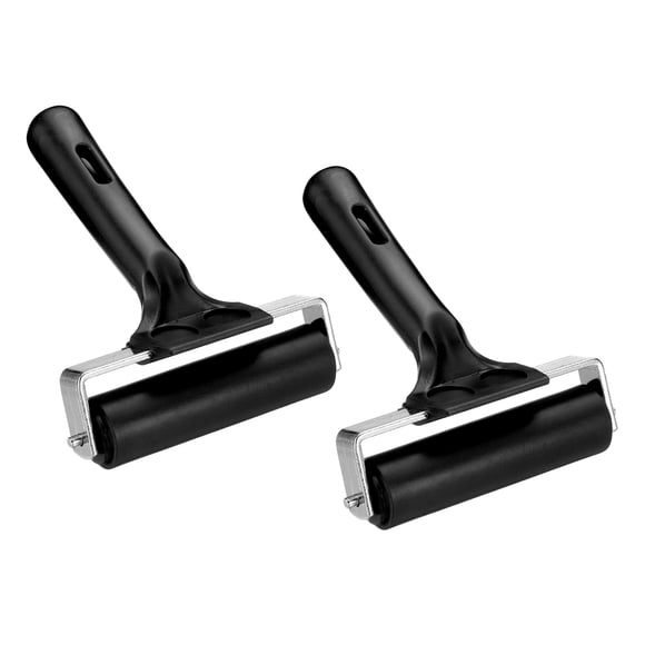 Unique Bargains 2Pcs 4 Inch Rubber Roller Brayer, Anti Skid Hard Rubber Roller for Wallpaper Art Craft Printmaking Stamping,Black