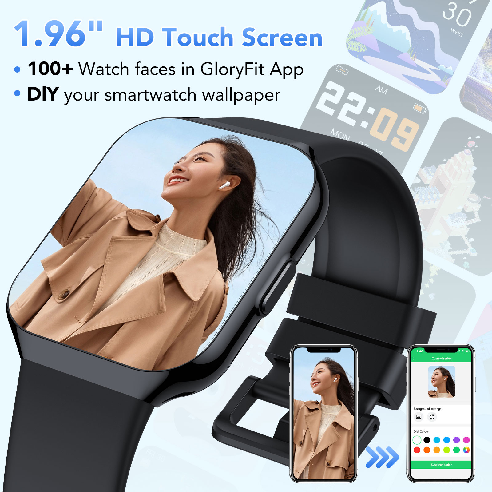 QCOQ Smart Watch 1.96" TFT-LCD Fitness Tracker, Black photo 6