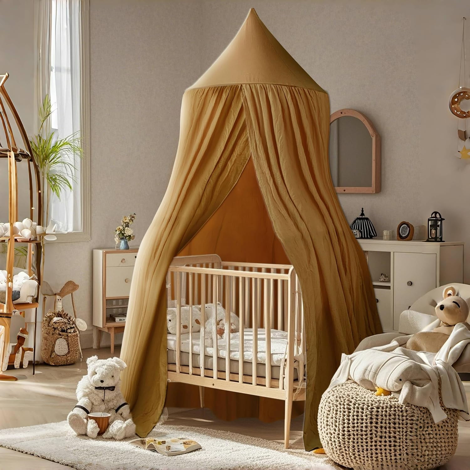CAILDANL Cotton Kids Bed Canopy, Nursery Room Baby Crib Hanging Curtain Mosquito Net Hideaway Bedding Children Reading Nook Decoration, Pastel Neutral Color for Boys & Girls (Pink)