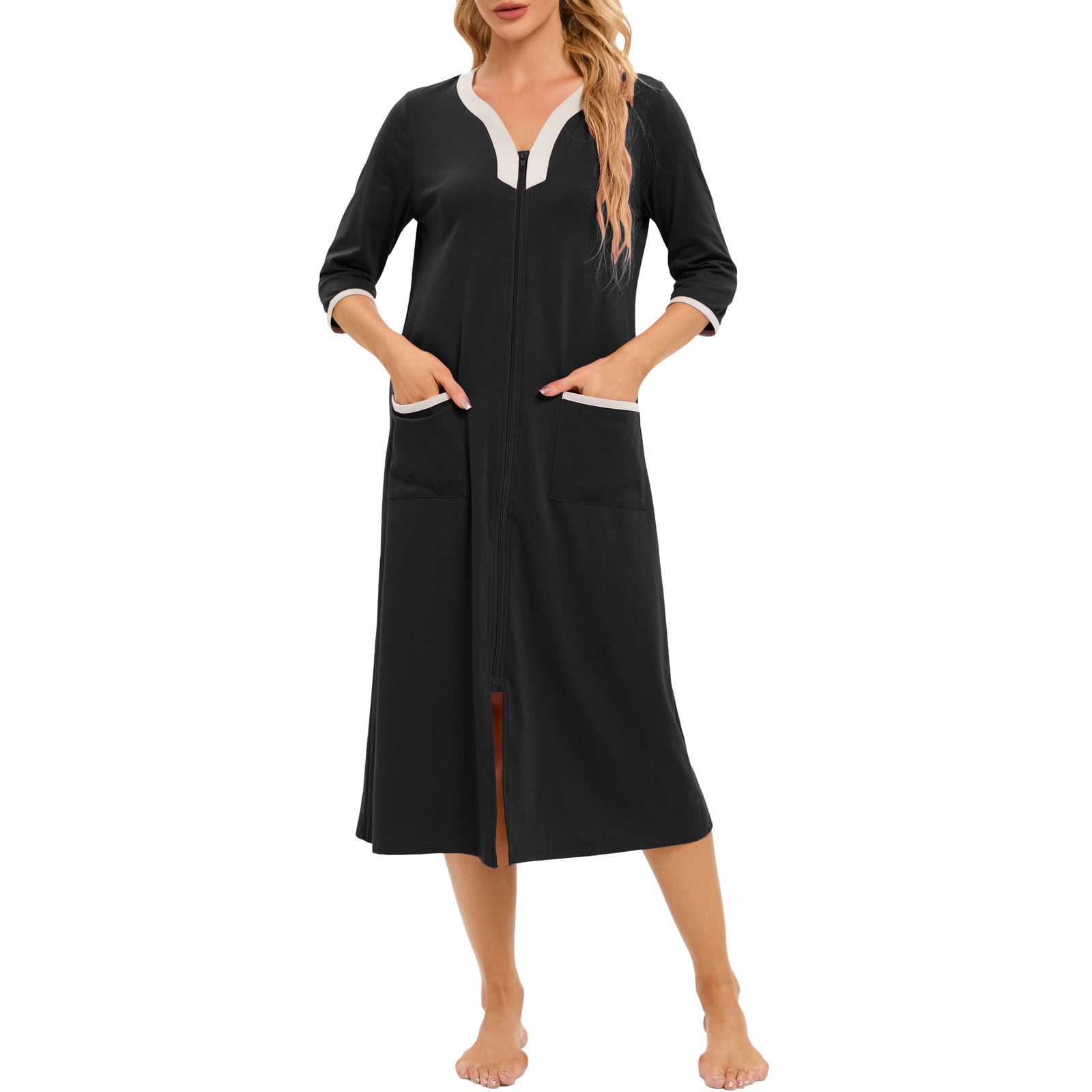 Womens Robes: AMITOFO Lightweight Summer Robe for Women Zip up 3/4 ...