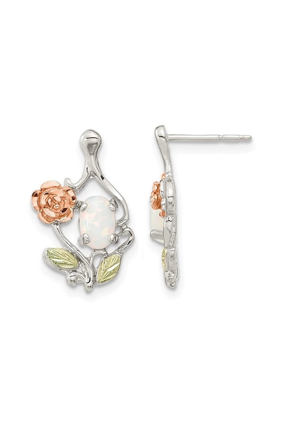 Gem & Harmony Lab-Created Opal Flower Earrings in Sterling Silver for Women