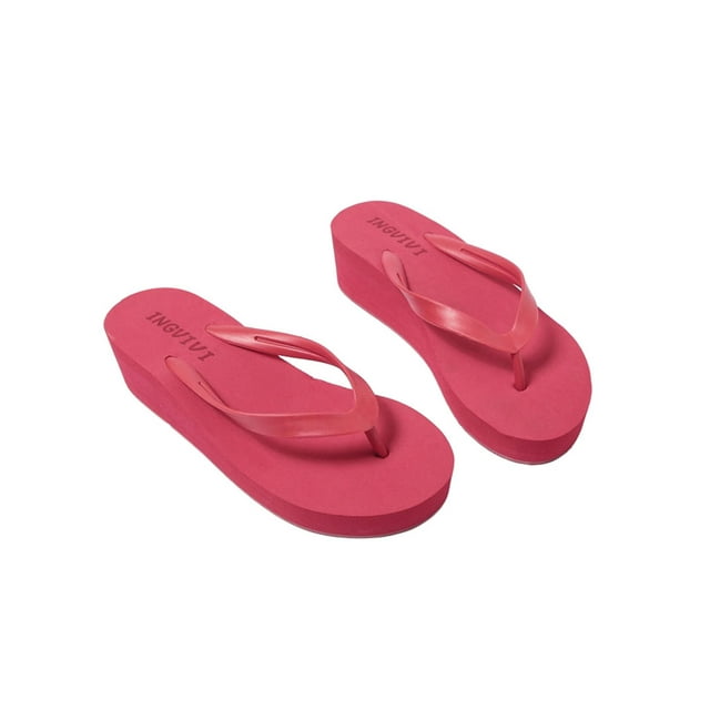 Woobling Tongs pour Femmes Plage Été Sandales Compensées Tongs Sandale Semelles Légères Marche Confort à Enfiler Chaussures Décontractées Rouge 5