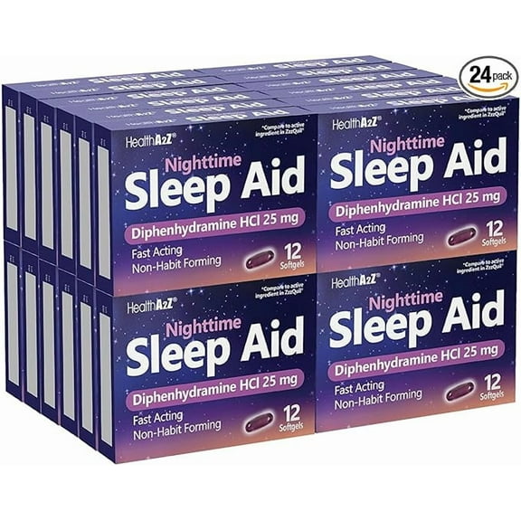 HealthA2Z® Sleep Aid | Diphenhydramine HCl 25mg | Nighttime Sleep Softgels | 12 Counts (Pack of 24) | 2288 Softgels Total | Value Pack