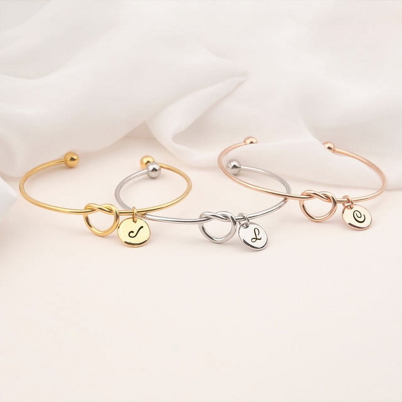 Anavia Women "I Couldn’t Tie the Knot Without You" Personalized Bridesmaid Gift, Bridesmaid Proposal Bracelet, Tie the Knot Jewelry, Custom Initial Engraving Bracelet, Bridal Party Wedding Gift Set