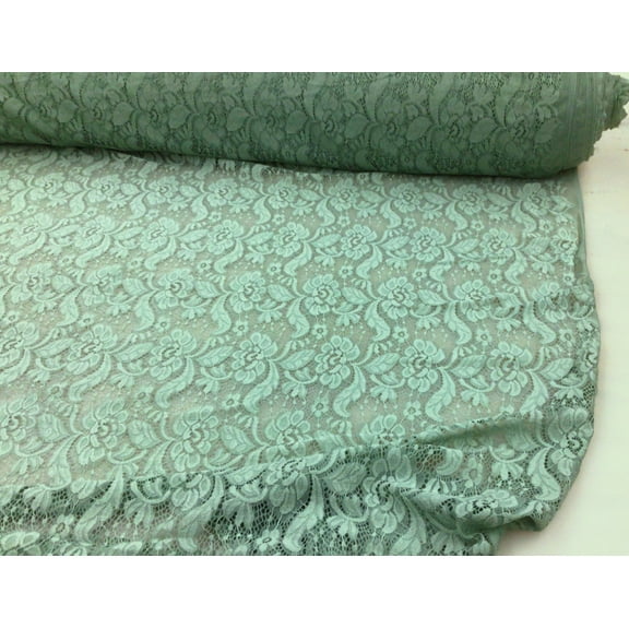 Embroidered Stretch Lace Apparel Fabric Sheer Floral Sage Green TT310