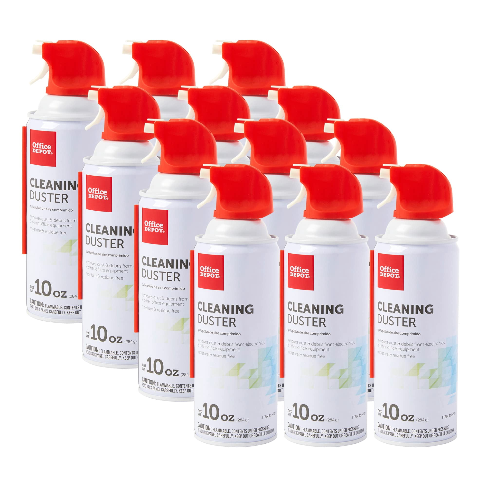 Office Depot Cleaning Duster, 10 Oz Compressed Canned Air for Electronics, Keyboard Cleaner for Computer, Laptop, PC, Printer, Office Equipment, Moisture-Free, Pack of 12