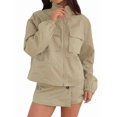thumbnail image 3 of Winter Jacket for Women Long Sleeve Zip Up Going Out Pockets Cargo Jackets Casual Fall Womens Outerwear Khaki M, 3 of 9