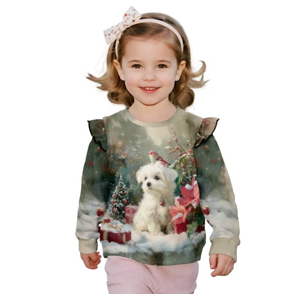 DISNIMO Christmas Sweatshirt for Girls Dog Printed Pullover Tops Long Sleeve Sweater Fall Winter T-Shirts for Toddler Girls 1-2 Years