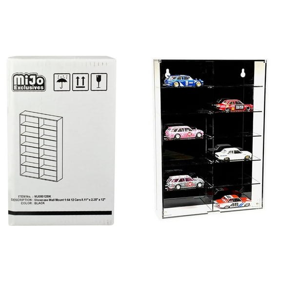 Showcase 12 Car Display Case Wall Mount with Black Back Panel "Mijo Exclusives" for 1/64 Scale Models