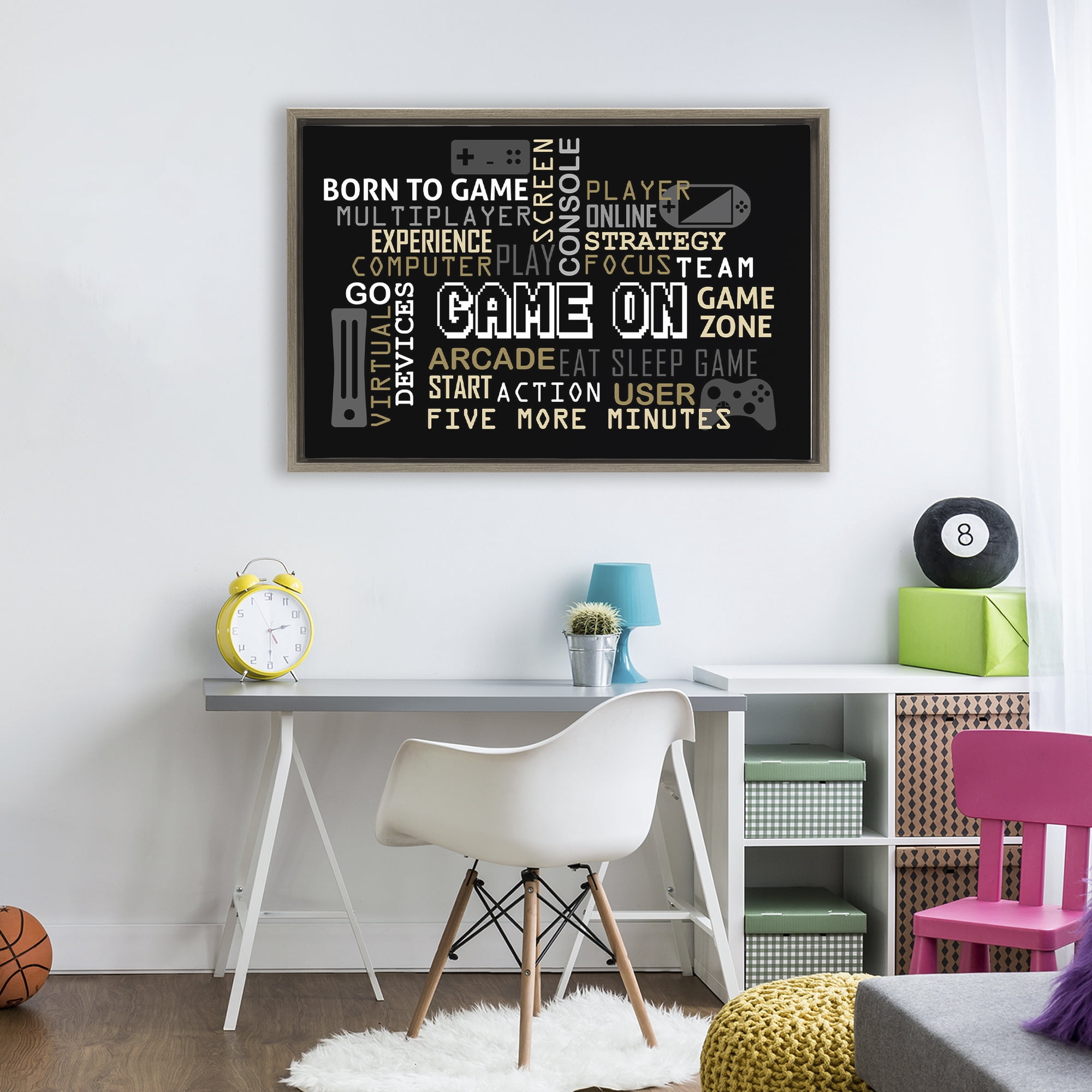 Stupell Industries Game On Gamer Typography Brown Framed Floater Canvas Wall Art, design by Kim Allen