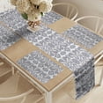 thumbnail image 2 of Ambesonne Ivory Spanish Table Runner & Placemats, Baroque Style Paisley, Placemat 4 pcs + Runner 12"x90", Dark Indigo and Ceil Blue, 2 of 2
