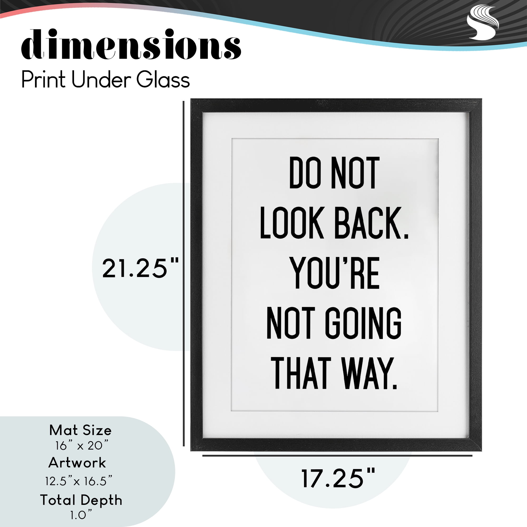 Don't Look Back Motivational Black Framed Print Under Glass, design by Lettered and Lined