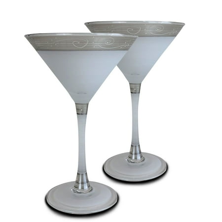

Set of 2 Silver Swirls and Dots Hand Painted Margarita Drinking Glasses Glasses 7