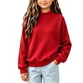 thumbnail image 3 of Falkdiz Long Sleeve Shirts for Girls Waffle Loose Tops Winter Casual Outdoor Crew Neck Girls Pullover Solid Color , Red , Size: 5-6 Years, 3 of 6