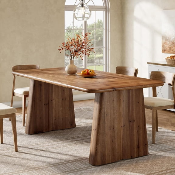 Finmind 78.7" Dining Table for 6-8, Farmhouse Wood Long Rectangle Kitchen Table, Brown