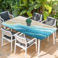 thumbnail image 2 of Blue Ombre Beach Table Cloths for 4 Foot Rectangle Tables, Ocean Coastal Gradient Waves Summer Patio Waterproof Elastic Fitted Tablecloths, Washable Rectangular Table Cover for Camping, 2 of 8