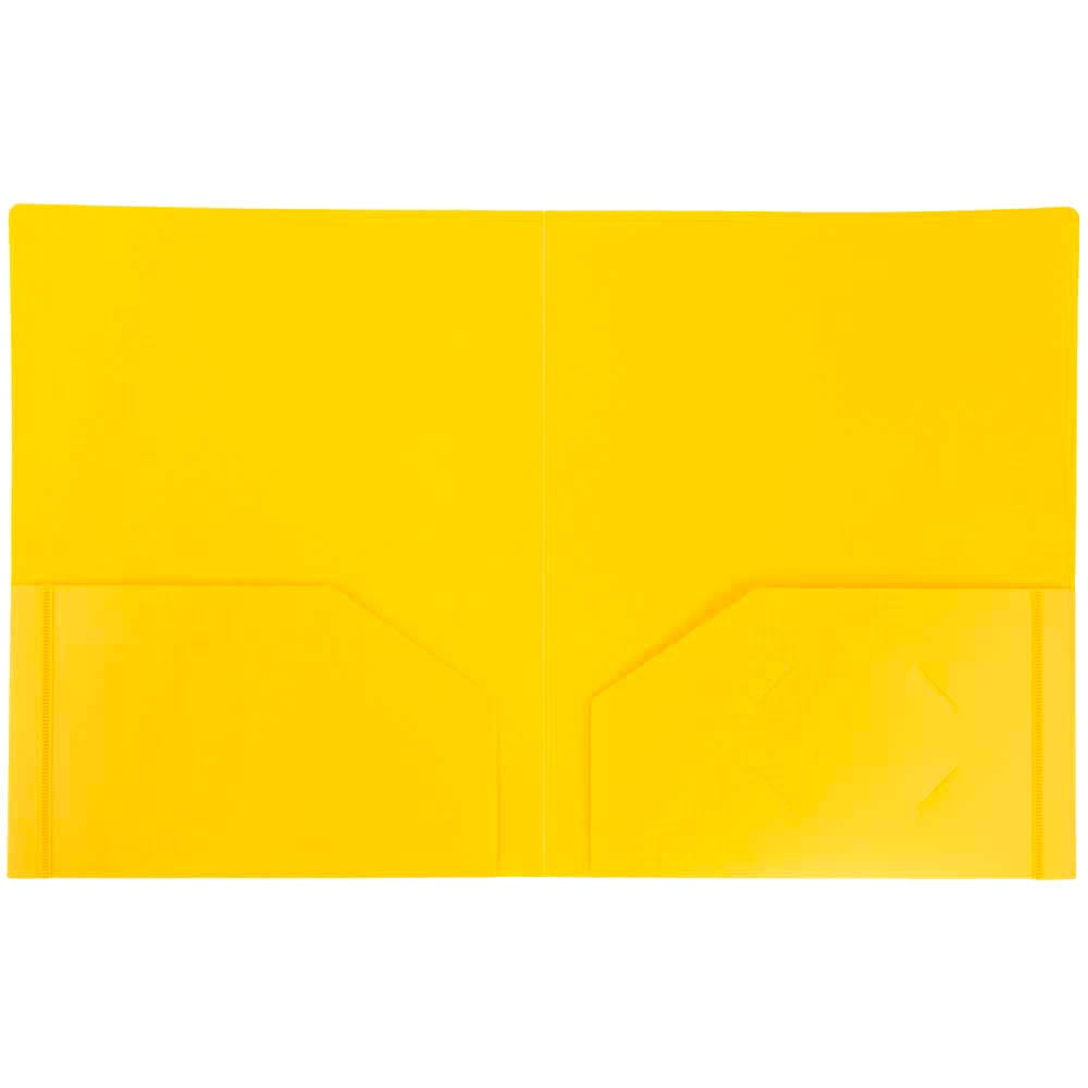 JAM Paper Heavy Duty Plastic 2 Pocket Extra Tough School Folders, Yellow, Bulk 48/Pack