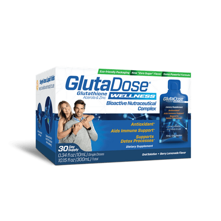 GlutaDose Liquid Glutathione Supplement, Every Day Immune Support Supplements for Adults, Cellular Detox, Antioxidant - Acerola Energy Booster w/Zinc, L-Glutathione Supplement in Liquid Vials - 30PK