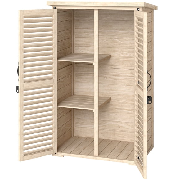 Natural Wood Garden Shed - 30" x 20" Outdoor Storage Cabinet w/ Asphalt Roof & Shelves | Patio & Yard Organization