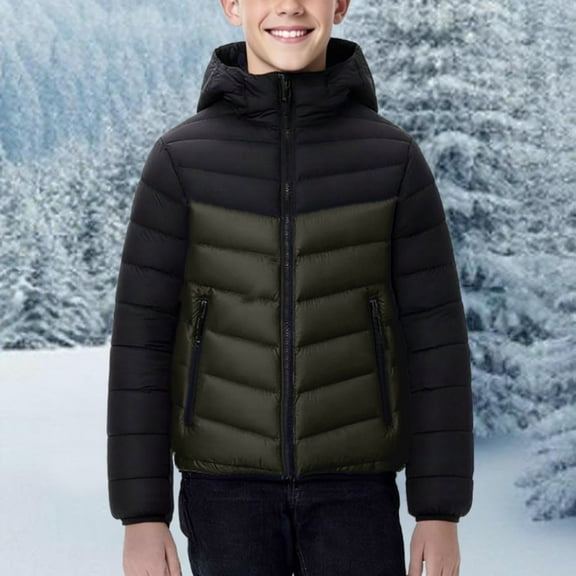 dazeni Quilted Down Coat for Boys Full Zip up Puffer Jacket with Hood Puffy Thick Hooded Zipper Pockets Jackets Winter Warm Outwear for Cold Weather