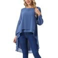 thumbnail image 4 of INSPIRAR CHIC Blusas Asimétricas de Manga Larga con Cuello Redondo para Mujeres, Casual y Elegante, Chiffon, Color Gris Azul, 4 of 6