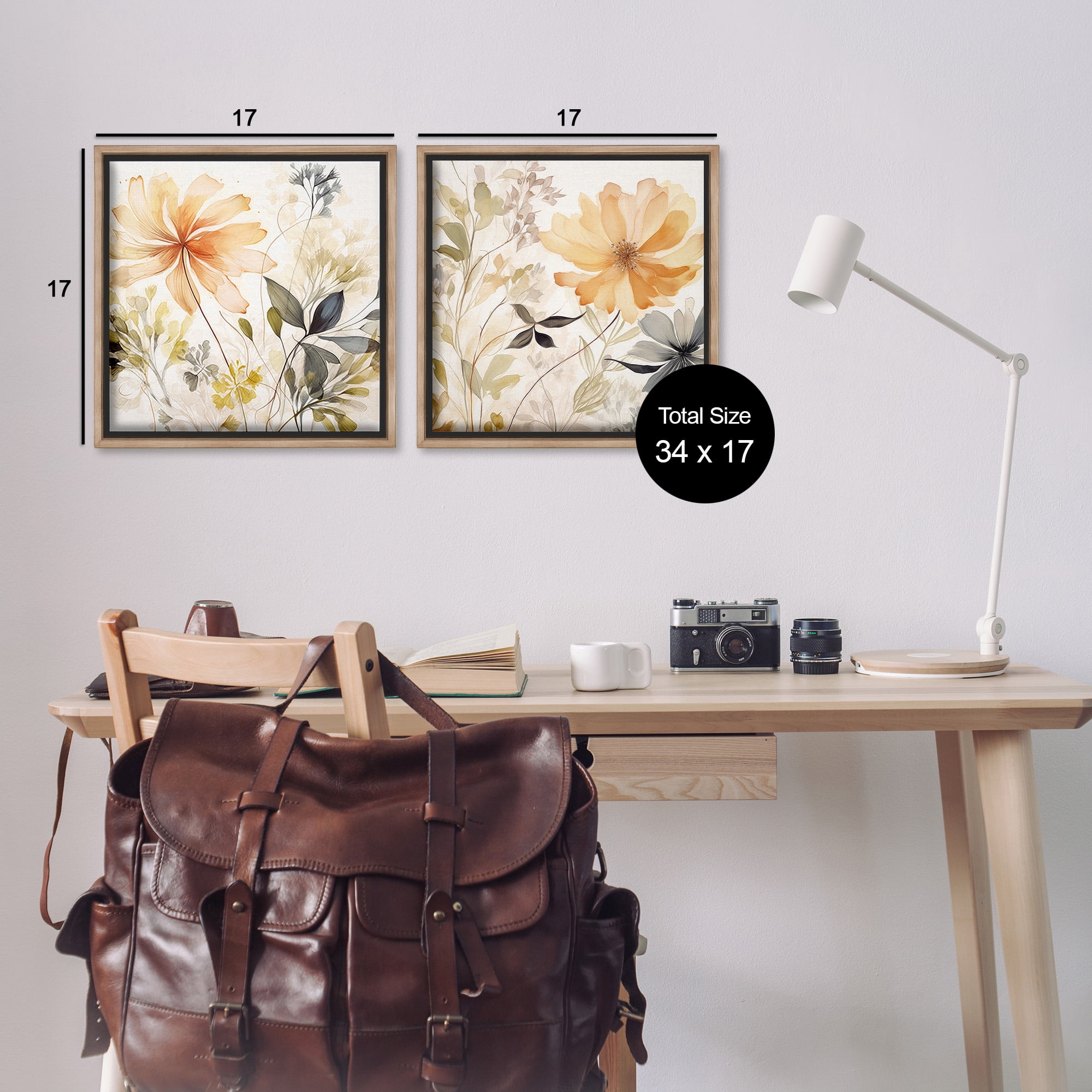 Stupell Industries Muted Cottage Flowers Botanical & Floral Painting Brown Floater Framed Canvas Art Print Wall Art, 18 x 18, Set of 2
