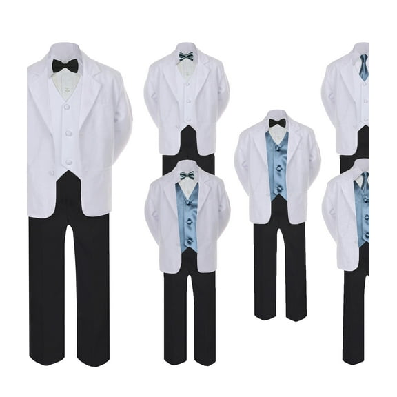 5-7pc Formal Black White Suit Set Dark Gray Bow Necktie Vest Boy Baby Sm-20 Teen