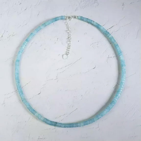K-KED 3x6mm Aquamarine Choker Barrel Stone Beads Necklace Aquamarine Crystal Choker-16 in