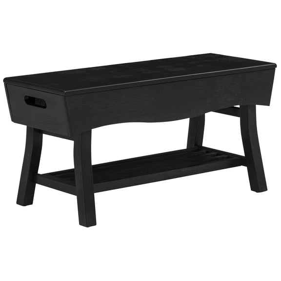 eHemco Solid Hardwood Bench with Storage Shelf and 4 Panels, 36x15.25x17.3 Inches, Black