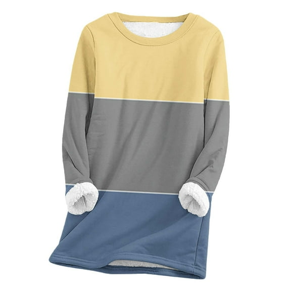 ShomPort Women's Thicken Sweatshirt Winter Long Sleeve Crewneck Fleece Lined Pullover Tops Color Block Blouse
