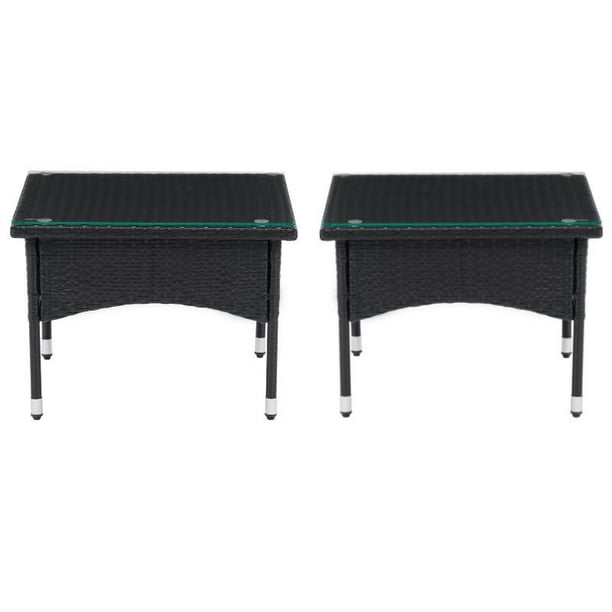Home Square Classic Rattan Side Table in Black Finish Set of 2