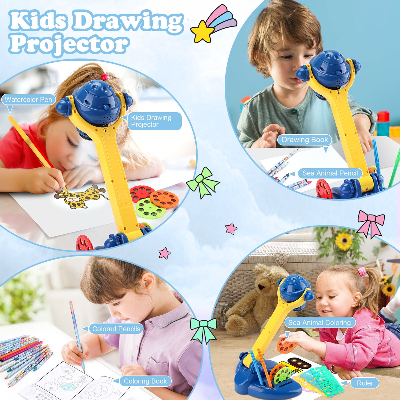 Navy Blue Drawing Projector Set for Kids Boys, Drawing Board Toys for  Ages 3 and Up