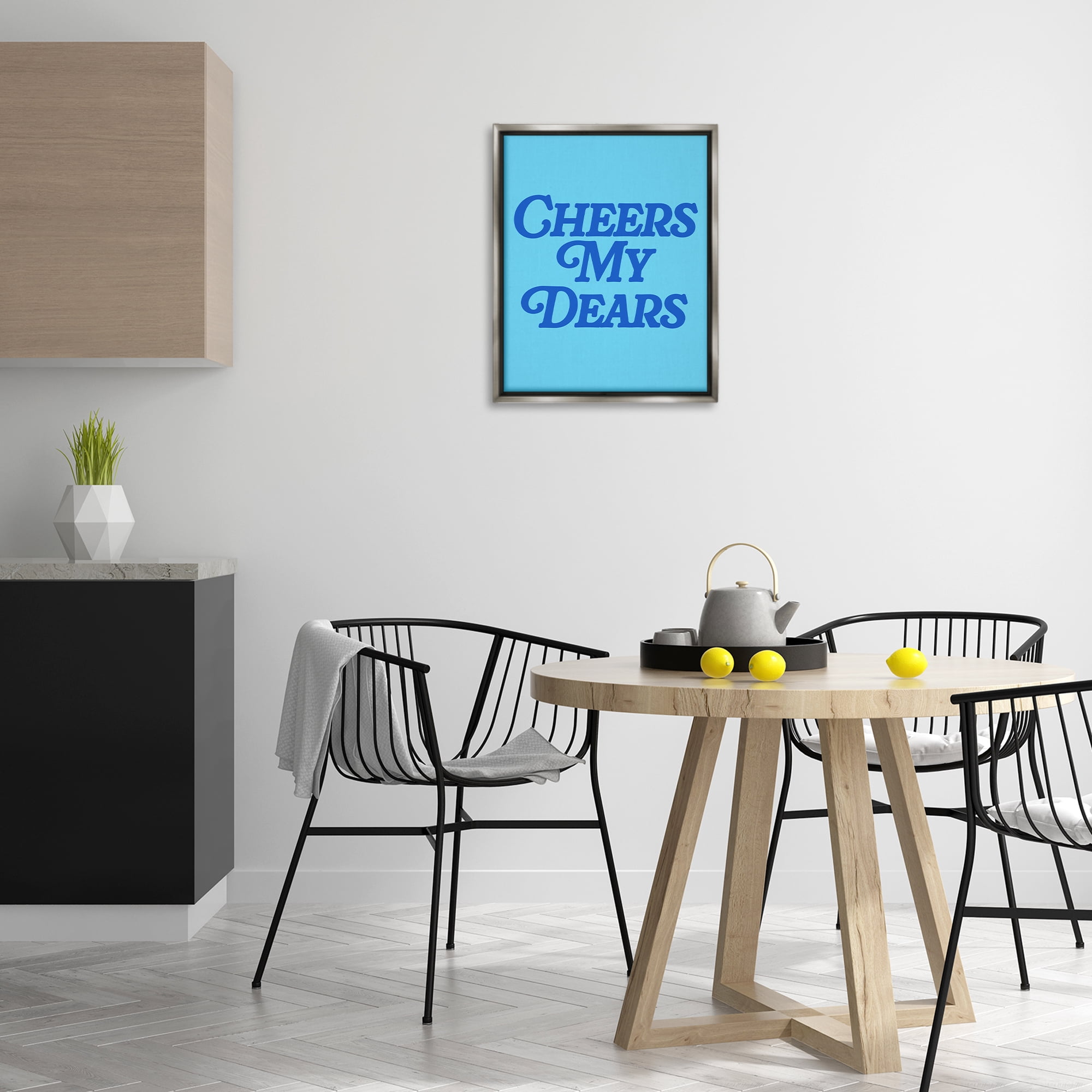 Stupell Industries Blue Cheers My Dears Food & Beverage Painting Gray Floater Framed Canvas Art Print Wall Art, 17 x 21