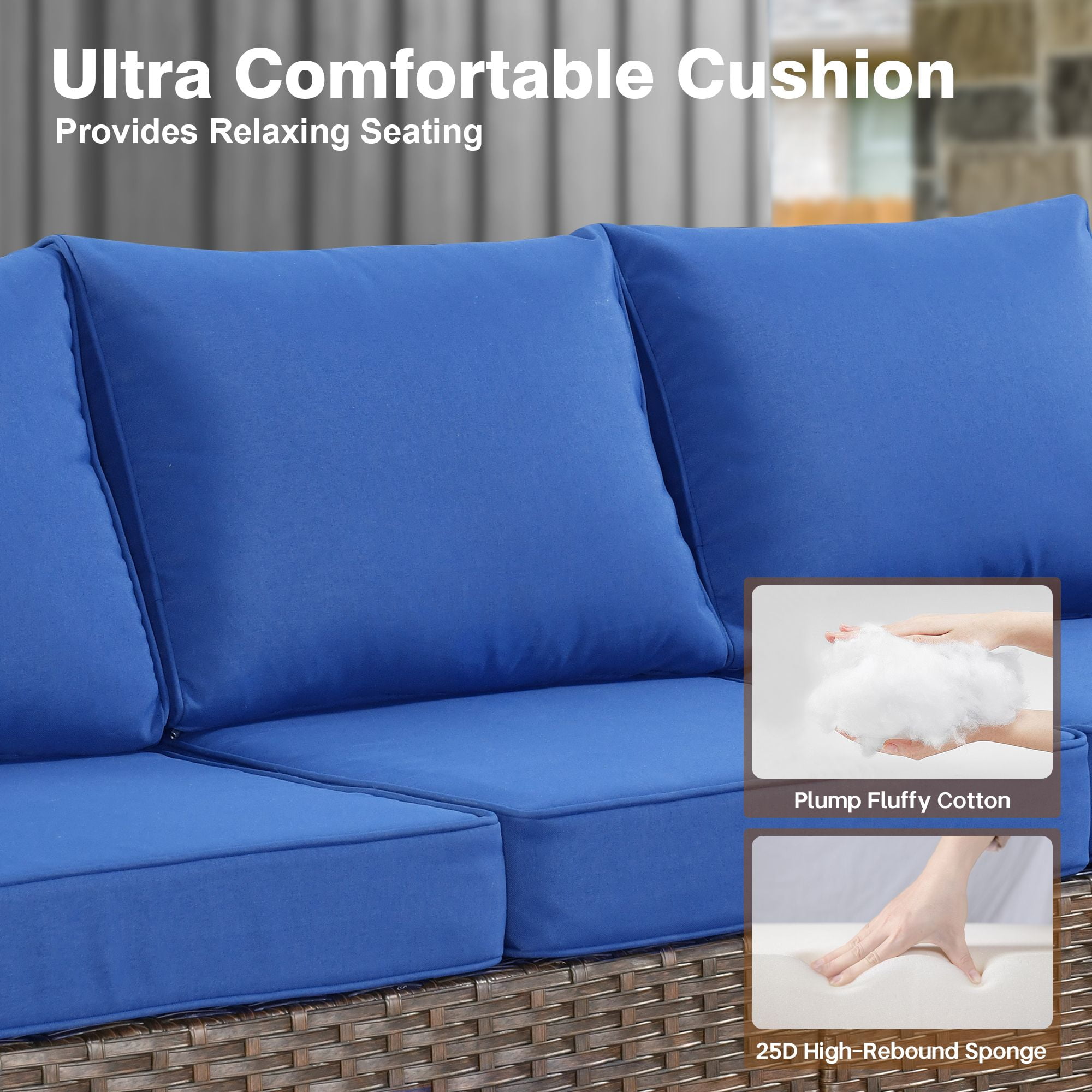 Ovios 5 Pieces Outdoor Patio Furniture Set Wicker Rattan Outside Conversation Sectional Sofa for Backyard