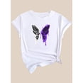 thumbnail image 3 of T-Shirt Décontracté à Imprimé Papillon pour Femmes - Dégradé Violet & Blanc, Col Rond, Manches Courtes, Tissu Polyester Léger, Mode Printemps/été, T-Shirt d'Automne Design Artistique Surf Brillant, 3 of 8