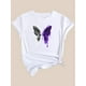thumbnail image 3 of Camiseta De Verano Para Mujer, Cuello Redondo, Para Mochilero, Vacaciones En La CalleWomen's Casual Butterfly Print T-Shirt - Gradient Purple & White, Round Neck, Short Sleeve, Lightweight Polyester, 3 of 8