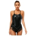 thumbnail image 3 of TiaoBug Women Sequins Tassel Latin Dance Dress Leotard Ballroom Dance Tops with Gloves Hat Dance Outfit A Black XXL, 3 of 7
