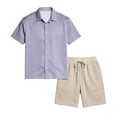 thumbnail image 5 of Men's Summer Color Matching Set Beach 2 Piece Outfits Solid Cruise Button Down Shirt and Short Sets, 5 of 6