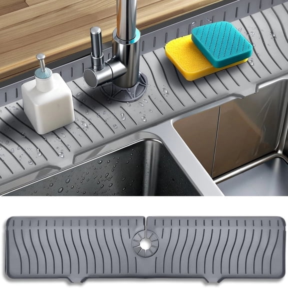 ODRAGO Charcoal Silicone Sink Splash Guard Mat, 24 Inch Faucet Drip Catcher for Kitchen Sink