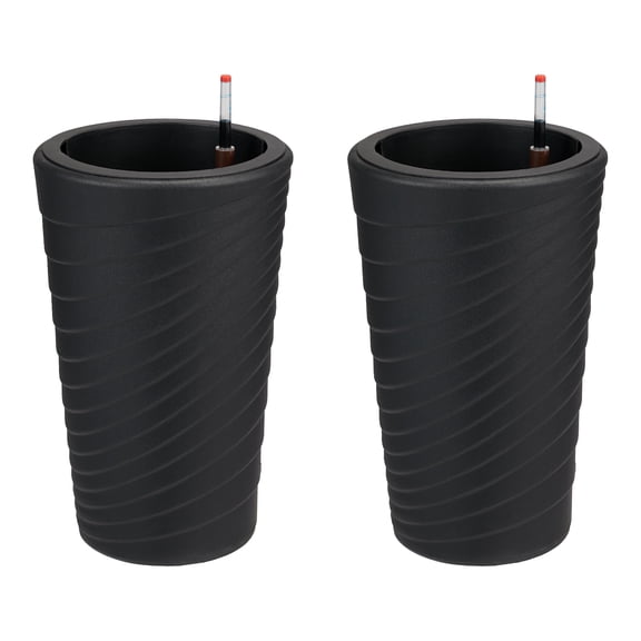 Self-Watering Tall Planters Set of 2, Large Flower Pots with Water Level Gauge and Drainage System for Indoor Outdoor Garden, Patio, Porch, Balcony, Black, 9.6"x9.6"x16.3"