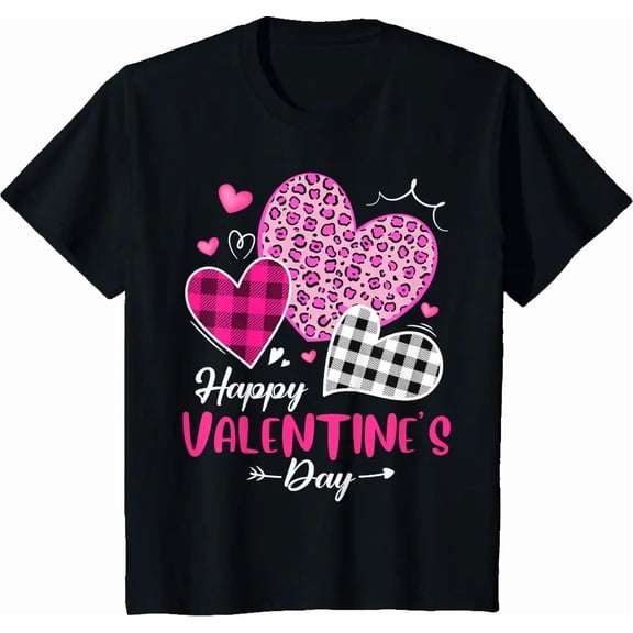 Buffalo Plaid Hearts Valentine Graphic for Women Short Sleeve Tee Shirt
